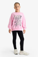 Girls Oversize Wide Pattern Crew Neck Printed Sweatshirt