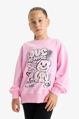 Girls Oversize Wide Pattern Crew Neck Printed Sweatshirt