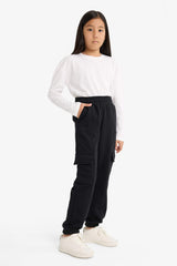 Girls Elastic Waist Cargo Jogger Sweatpants