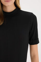 Slim Fit Half Turtleneck Ribbed Camisole Short Sleeve T-Shirt