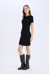 Coool Bodycon Body Saran Bike Collar Fitillince Camisole Short Sleeve Mini Dress