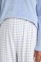 Pajama Set Regular Fit Long Sleeve Velour Top Plaid Long Bottom-Fall in Love