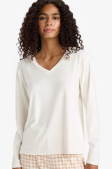 Pajama Set Regular Fit Long Sleeve Velour Top Plaid Long Bottom-Fall in Love