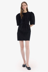 A Line Crew Neck Poplin Midi Dress