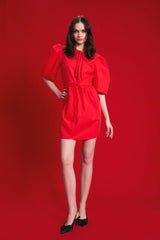 A Line Crew Neck Poplin Midi Dress