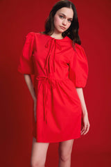 A Line Crew Neck Poplin Midi Dress