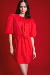 A Line Crew Neck Poplin Midi Dress