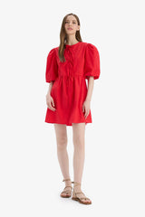 A Line Crew Neck Poplin Midi Dress