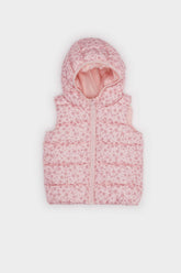Baby Girl Windproof Waterproof Hooded Patterned Puffer Vest