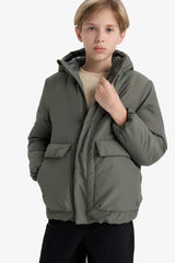 Boys Water Repellent Hooded Zippered Puffer Coat