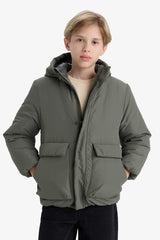 Boys Water Repellent Hooded Zippered Puffer Coat