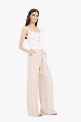 Wide Leg Fabric Trousers Double Pocket High Waist Wide Leg