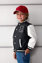 Baby Boy Waterproof College Collar Embroidered Pocket Snap Bomber Jacket