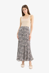A Cut Animal Print Satin Normal Waist Skirt