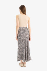 A Cut Animal Print Satin Normal Waist Skirt