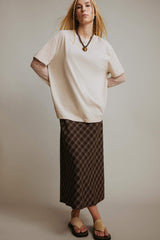 Oversize Loose Fit Crew Neck Lace Detail Long Sleeved T-shirt