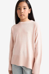 Girl's Oversize Wide Pattern Crew Neck Knitwear Sweater