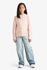 Girl's Oversize Wide Pattern Crew Neck Knitwear Sweater