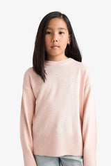 Girl's Oversize Wide Pattern Crew Neck Knitwear Sweater