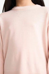 Girl's Oversize Wide Pattern Crew Neck Knitwear Sweater