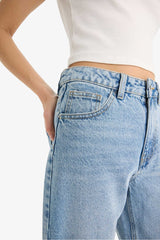 Straight Fit High Waist Straight Leg Long Jean Snow Washed Trousers