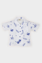 Man Baby Tropical Patterned Flamed Poplin Short Sleeve Shirt