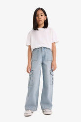 Wide-leg jeans with pockets for girls