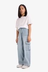 Wide-leg jeans with pockets for girls