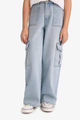 Wide-leg jeans with pockets for girls