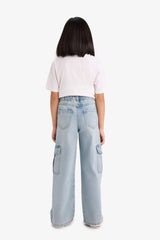 Wide-leg jeans with pockets for girls