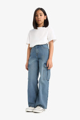 Wide-leg jeans with pockets for girls