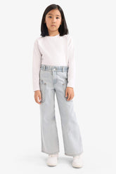Paperbag Children's Wide-Leg Jeans with Belt
