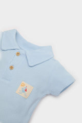 Male Baby Neonatal Polo Neck Printed Waffle Short Sleeve Snap Body