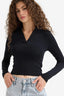 Fitted Polo Neck Basic Plain Modal Long Sleeve Black T-Shirt