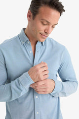 Regular Fit Polo Collar Cotton Long-Sleeve Shirt