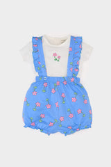 Baby Girl 2 Piece Set Floral Combed Cotton Short Sleeve T-Shirt Overalls