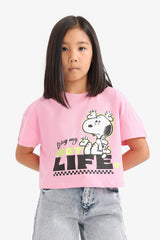 Girls Snoopy Crew Neck Short Sleeve T-Shirt