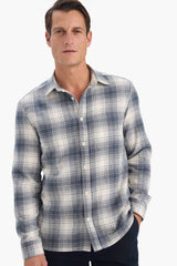 Regular Fit Polo Collar Checkered Flannel Long Sleeve Shirt