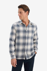 Regular Fit Polo Collar Checkered Flannel Long Sleeve Shirt