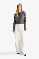 Cool Slim Fit Slim Cut Crew Neck Buttoned Knitwear Cardigan