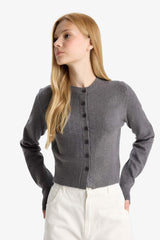 Cool Slim Fit Slim Cut Crew Neck Buttoned Knitwear Cardigan