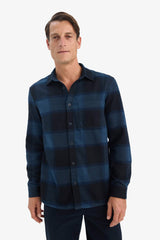 Regular Fit Polo Collar Checkered Flannel Long Sleeve Shirt