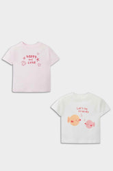 Baby Girl Newborn Crew Neck Printed Combed Cotton 2-Pack Short Sleeve T-Shirt