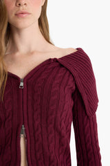 Regular Fit Open Shoulder Zippered Knitwear Cardigan