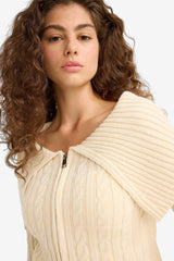 Regular Fit Open Shoulder Zippered Knitwear Cardigan