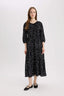 Regular Fit Patterned V Neck Long Sleeve Maxi Dress