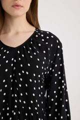 Regular Fit Patterned V Neck Long Sleeve Maxi Dress