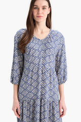 Regular Fit Patterned V Neck Long Sleeve Maxi Dress