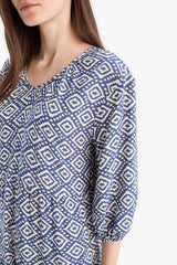 Regular Fit Patterned V Neck Long Sleeve Maxi Dress