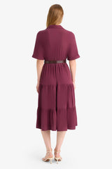 Midi dress with a shirt collar and short sleeves